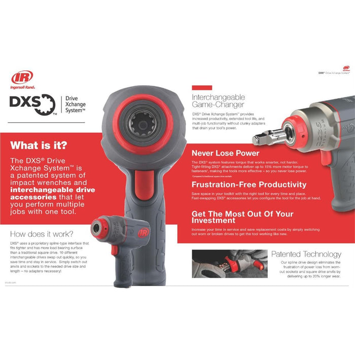Ingersoll Rand DXS2 1/2" Air Impact Wrench, Friction Ring Retainer, Red
